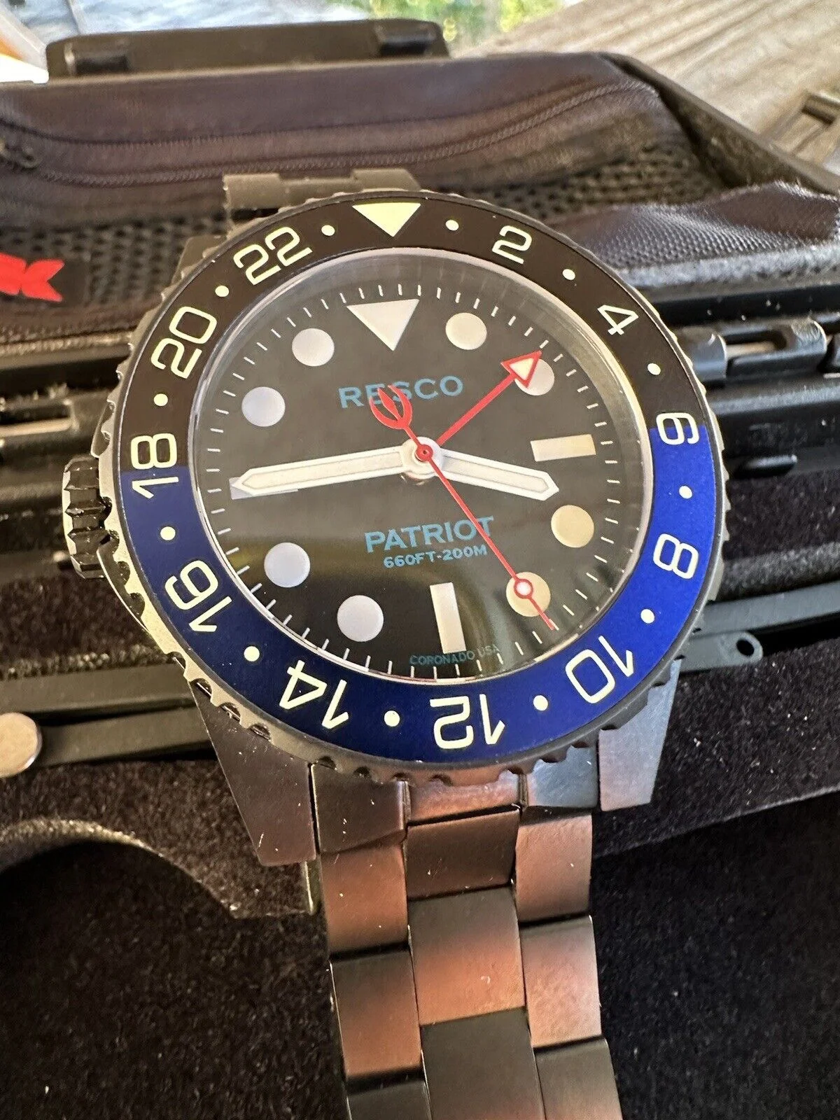 NEW DLC RESCO INSTRUMENTS PATRIOT AUTOMATIC DIVER AND GMT BATMAN (Blue-Black)